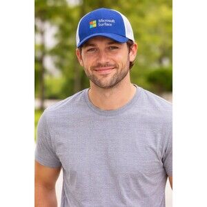 Microsoft Surface Trucker Hat Blue Mesh Back Promo Tech Logo Cap Rare Corporate